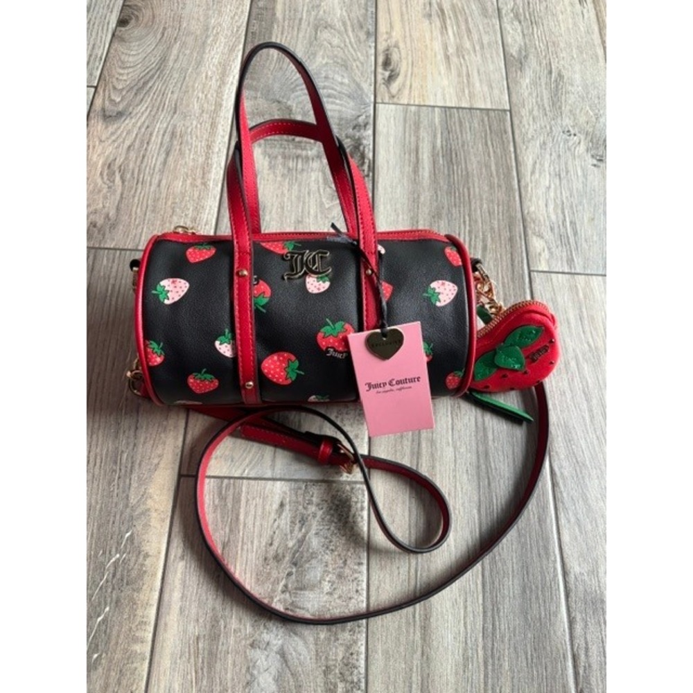 Juicy Couture Sweet N Juicy Mini Barrel Bag Strawberry Print Bl Red Coquette Y2K